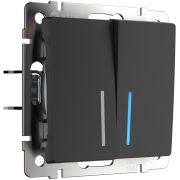 WL08-SW-2G-2W-LED/Выключатель двухклавишный проходной с подсветкой (черный матовый)