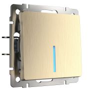 WL10-SW-1G-2W-LED / Выключатель одноклавишный проходной с подсветкой (шампань рифленый)