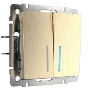 WL10-SW-2G-LED / Выключатель двухклавишный с подсветкой (шампань рифленый)