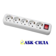 Колодка розеточная с защитой от перегрузок 5 гнезд с з/к и выключателем 16А 220В белая АБК-СИЛА