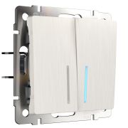 WL13-SW-2G-LED / Выключатель двухклавишный с подсветкой (перламутровый рифленый)