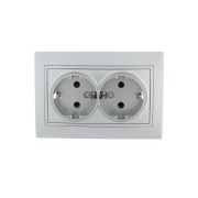 Розетка 2-м СП Mira 16А IP20 с заземл. со вставкой керамика сер. метал. LEZARD 701-1010-127
