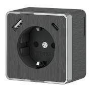 Розетка с заземлением, шторками и USB тип A+C Gallant графит рифленый W5071704