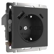 Розетка с заземлением, шторками и USB тип A+C (черный матовый) W1171708