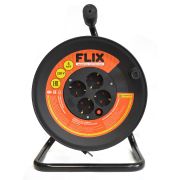 Удлинитель- катушка FLIX с/з 4 гнезда ПВС 3х1,5 черный 25А 30м