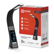 Светильник настольный светодиодный PLUS ССО-15Ч 8Вт 480Лм, сенсор, часы, календарь, температура, адаптер ЧЕРНЫЙ IN HOME