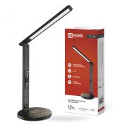 Светильник настольный светодиодный PLUS ССО-18Ч 12Вт 3000-6500К 600Лм сенсор, с беспроводной зарядкой, часы, температура, с адаптером ЧЕРНЫЙ IN HOME