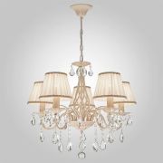 Люстра с тканевыми абажурами и хрустальными подвесками 10054/5 белый с золотом