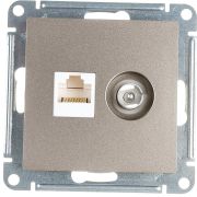 Розетка компьютерная + телевизионная 2-м СП AtlasDesign RJ45 кат.5E + TV механизм шампань SE ATN000589