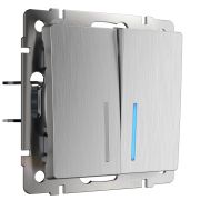 W1120109/ Выключатель двухклавишный с подсветкой (cеребряный рифленый) W1120109