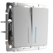 W1120106/ Выключатель двухклавишный с подсветкой (серебряный) W1120106